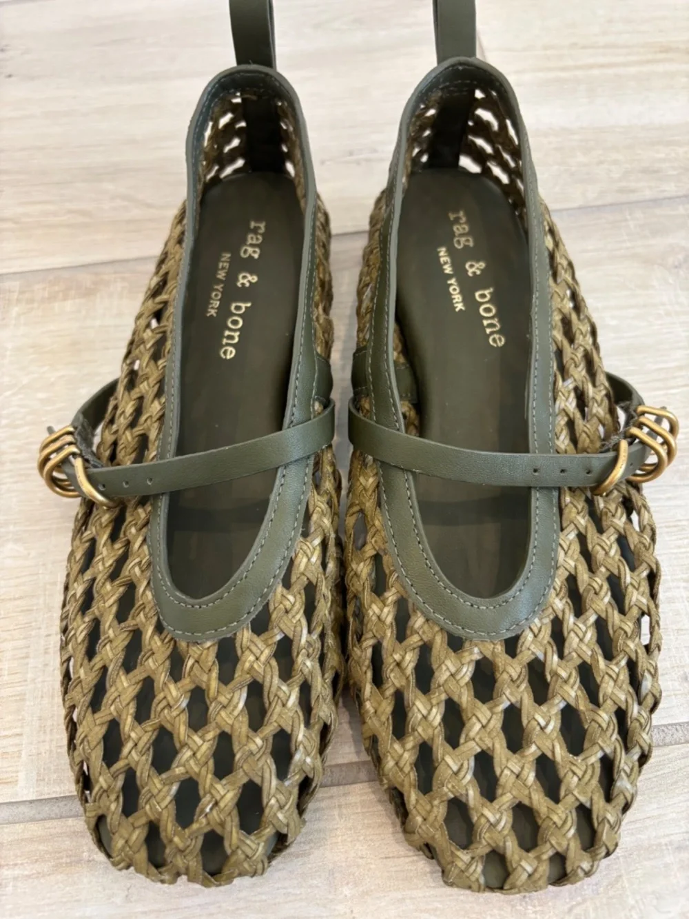 rag & bone Spire Woven Mary Jane Flats Loden Green Sz 37 US 7 - Picture 4 of 12